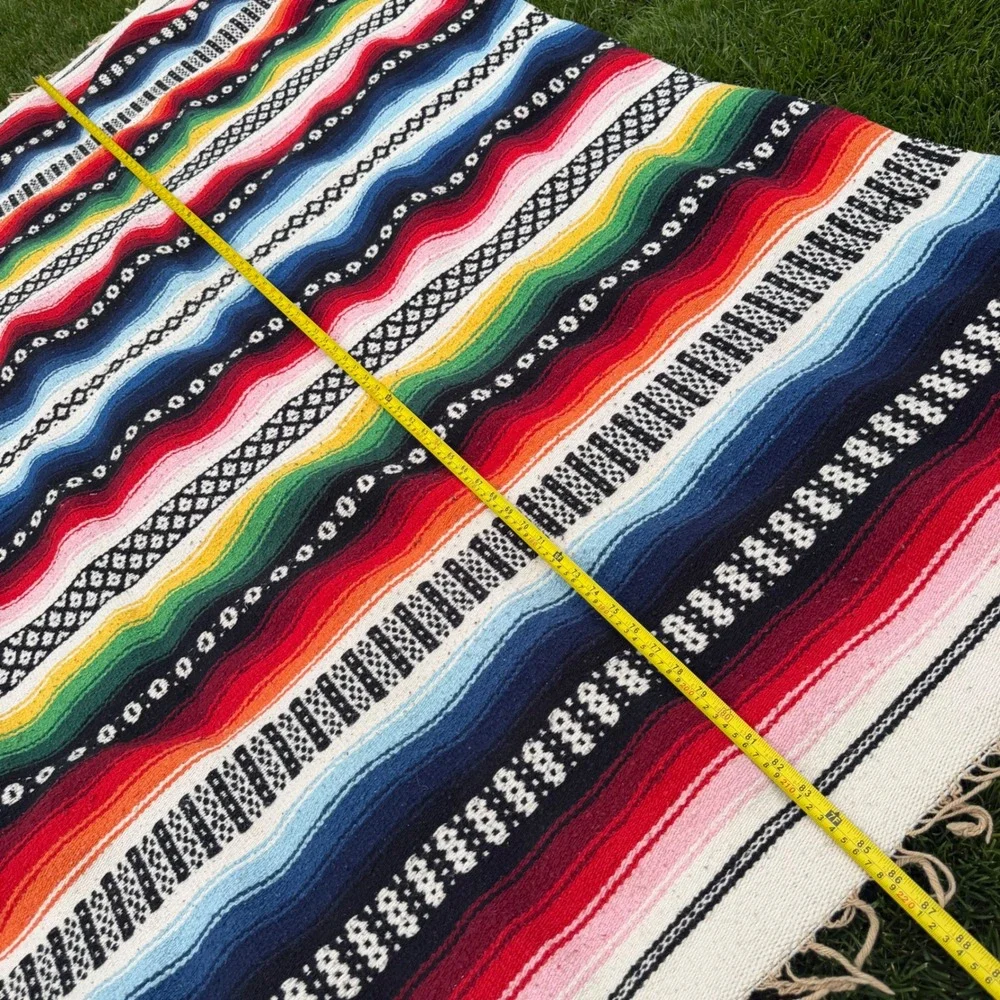 A+ Mexican Serape Blanket Multi Color Striped Fringed Throw Rug 88x48 Southwest